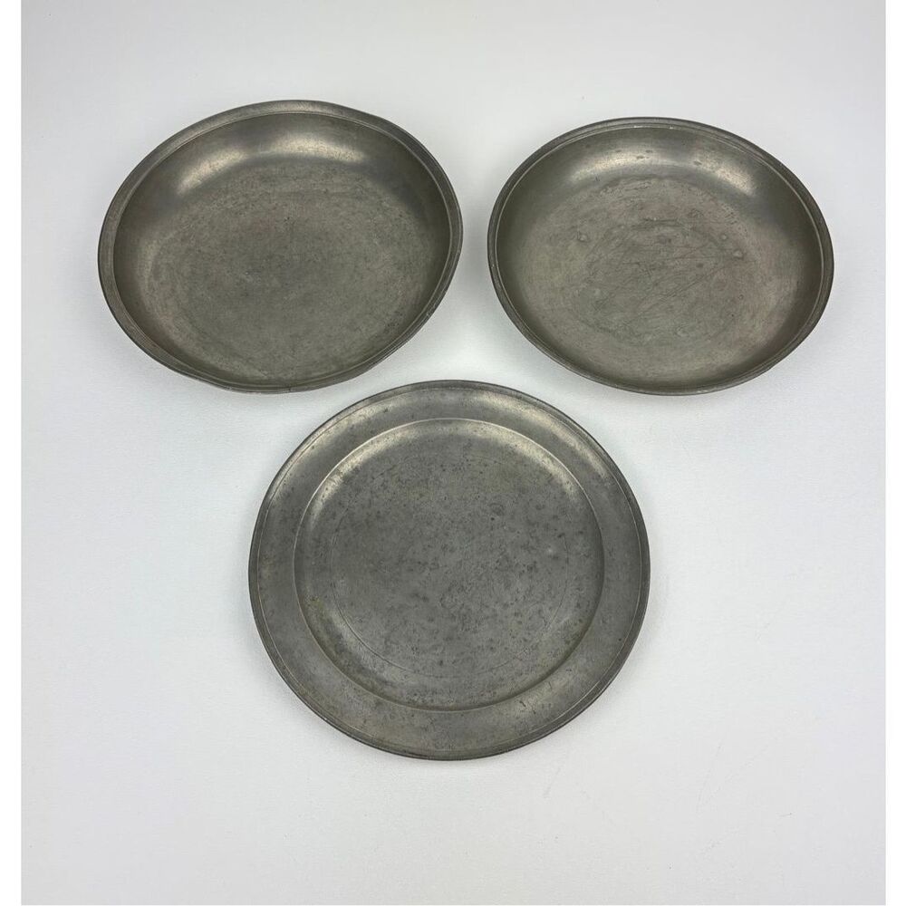 Antique 1800s Lot of 3 American Pewter Plates Bowls Nathaniel Austin Eagle Mark